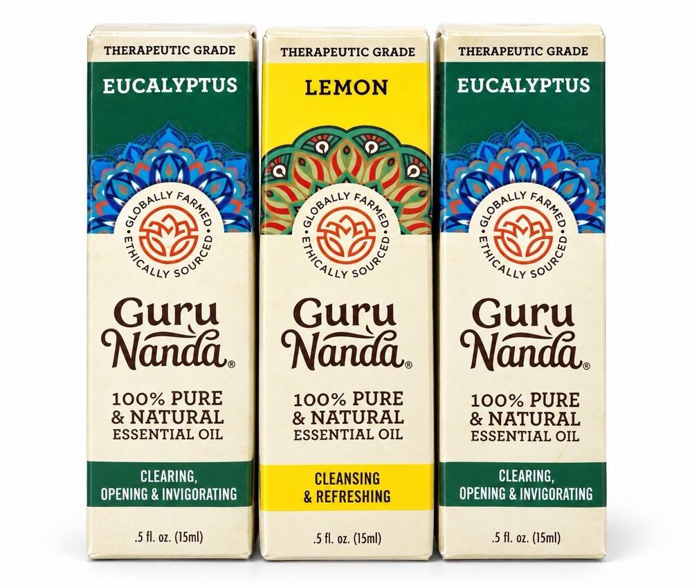 GuruNanda Essential Oils 15mL Lot of 3 Eucalyptus & Lemon 100% Pure Natural